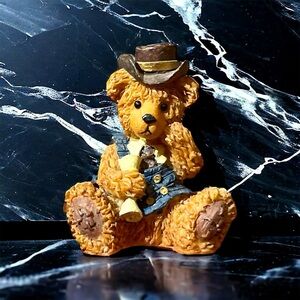 Vtg 99 FML Collectible Anthropomorphic Resin Teddy Bear Mohair Hardwash Tag 4”